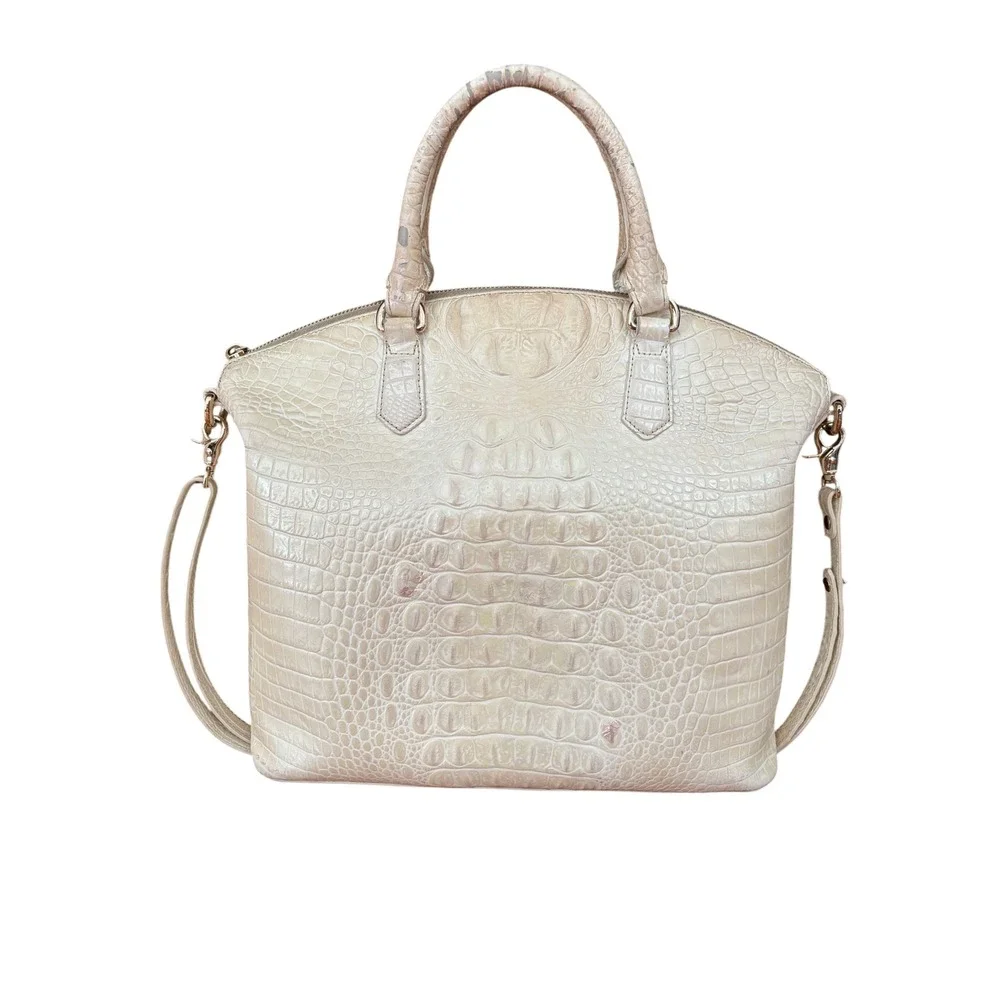 Brahmin Duxbury Satchel Iridescent Cream Croc Embossed Leather Handbag